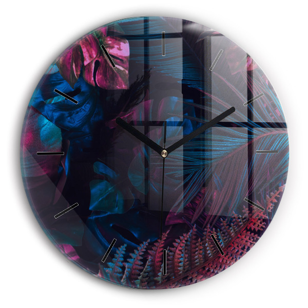Round glass clock Exotic flowers