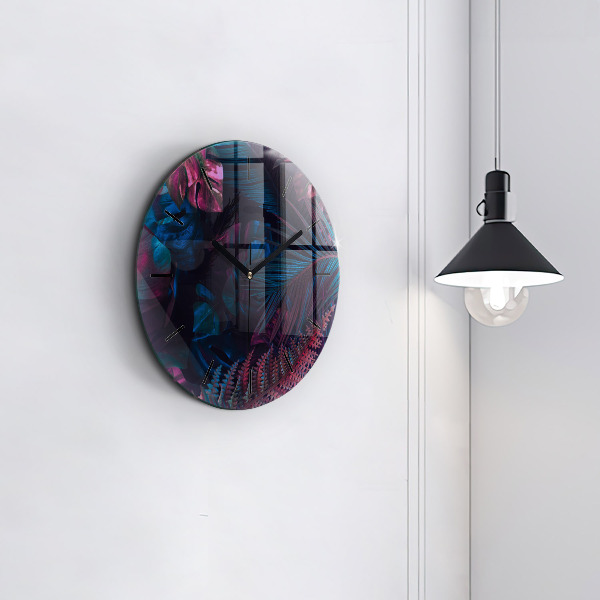 Round glass clock Exotic flowers