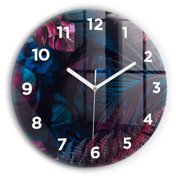Round glass clock Exotic flowers