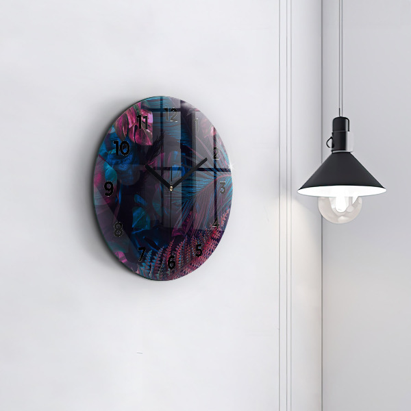 Round glass clock Exotic flowers