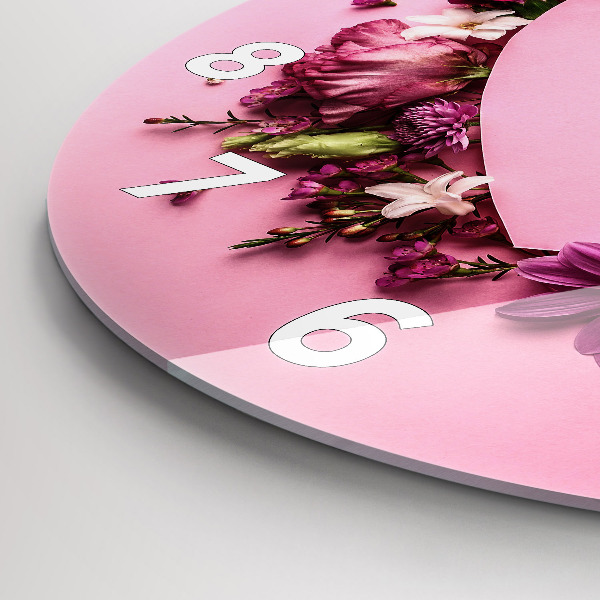 Round glass clock Heart of flowers