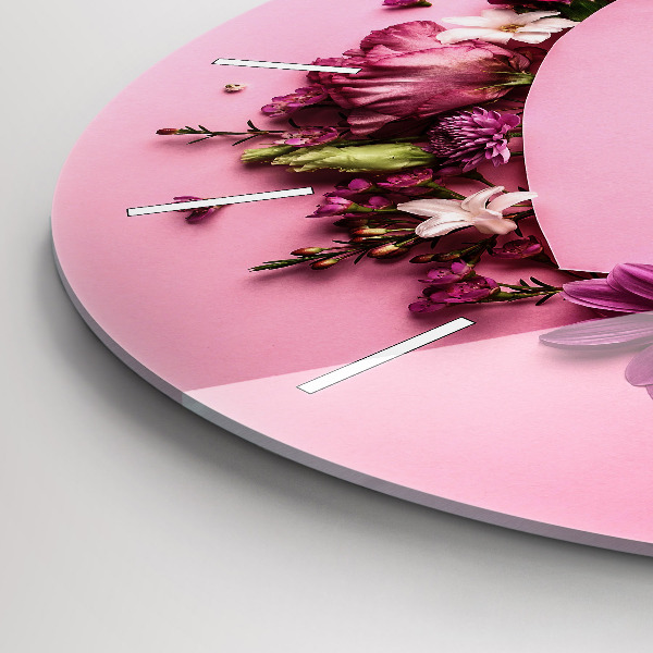 Round glass clock Heart of flowers