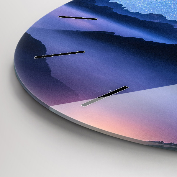 Round glass clock Milky Way and Mountains
