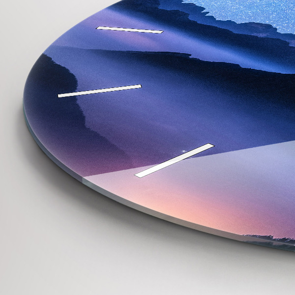 Round glass clock Milky Way and Mountains