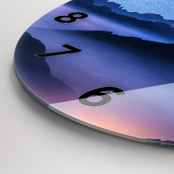 Round glass clock Milky Way and Mountains