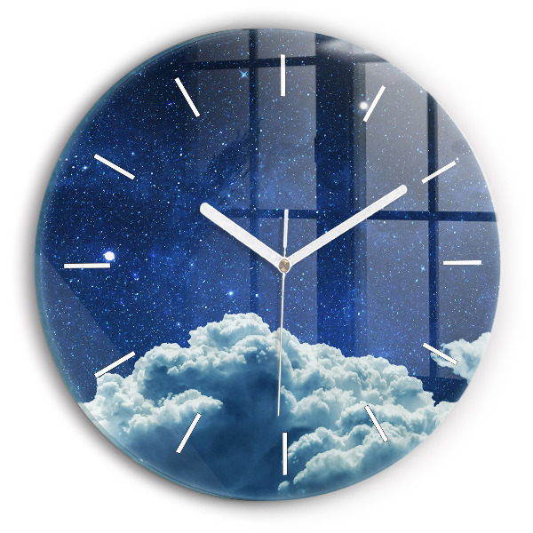 Round glass clock Night sky