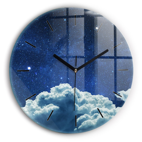 Round glass clock Night sky