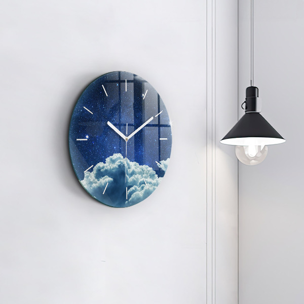 Round glass clock Night sky