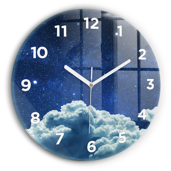 Round glass clock Night sky