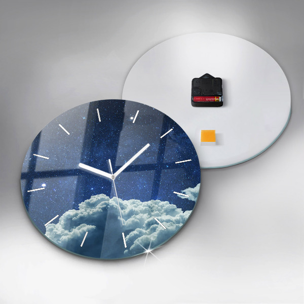 Round glass clock Night sky