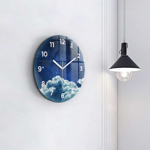 Round glass clock Night sky
