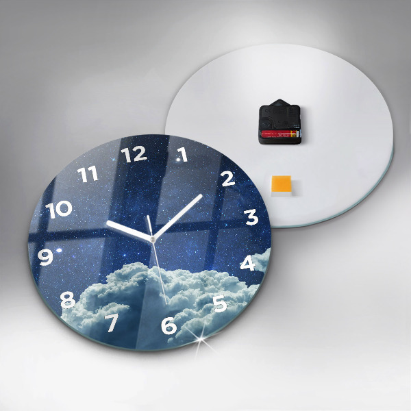 Round glass clock Night sky