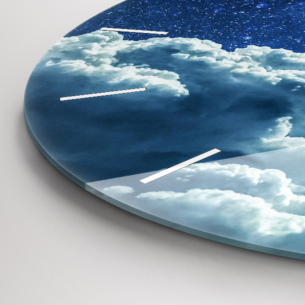Round glass clock Night sky