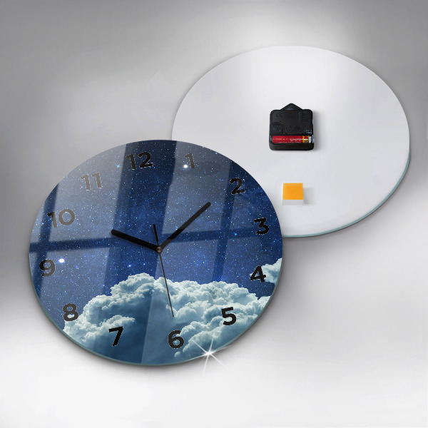 Round glass clock Night sky