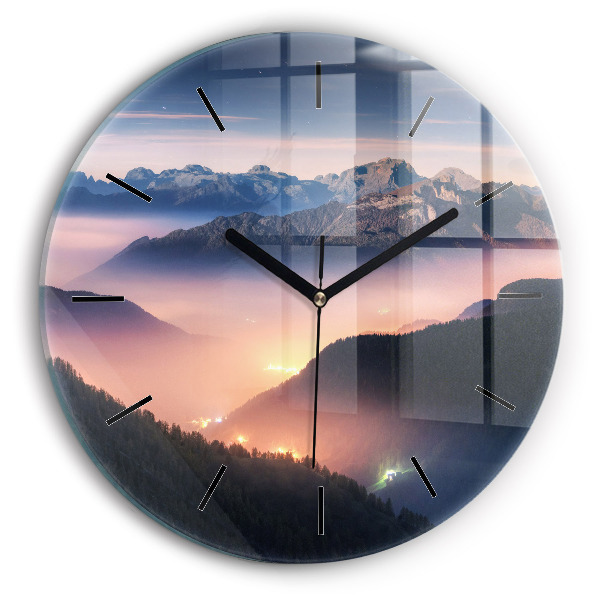 Round glass clock Mountain peak landscape