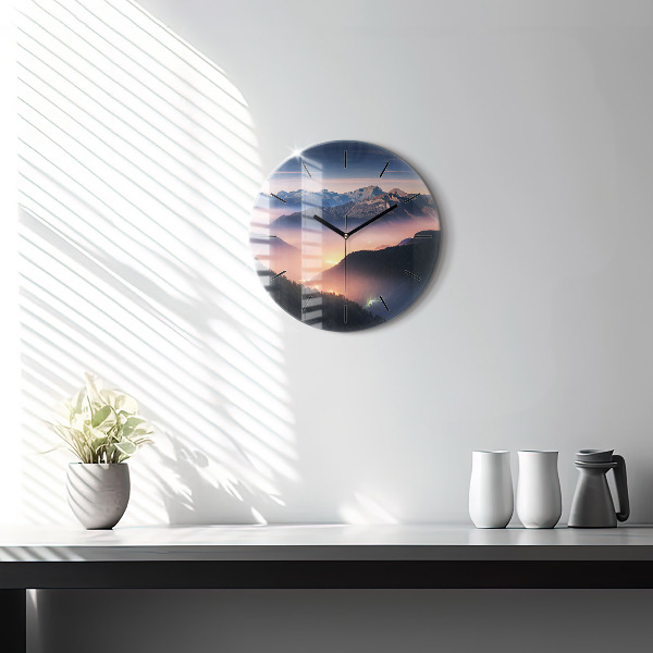 Round glass clock Mountain peak landscape