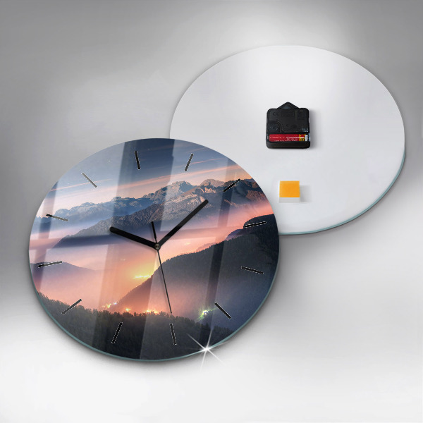 Round glass clock Mountain peak landscape