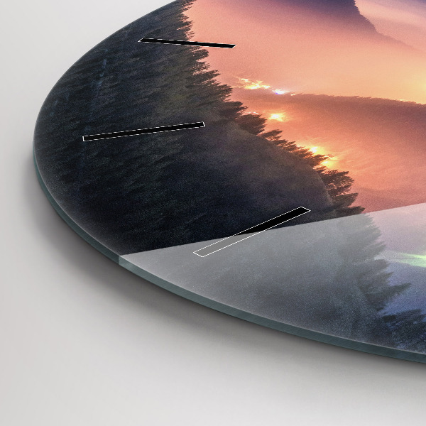 Round glass clock Mountain peak landscape