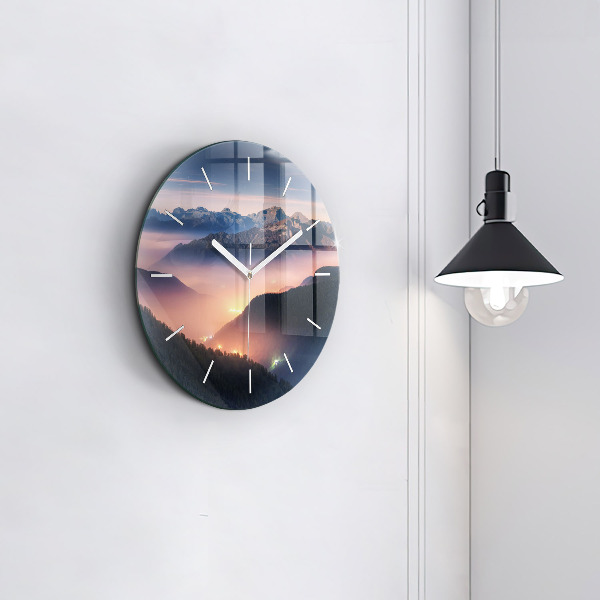 Round glass clock Mountain peak landscape