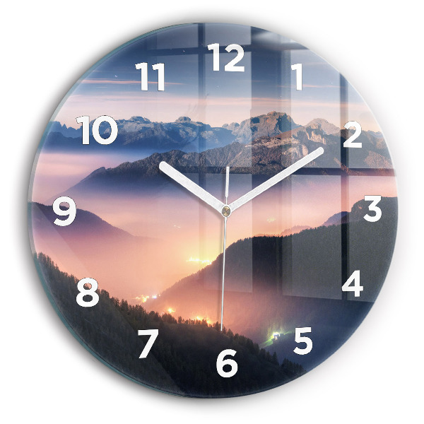 Round glass clock Mountain peak landscape