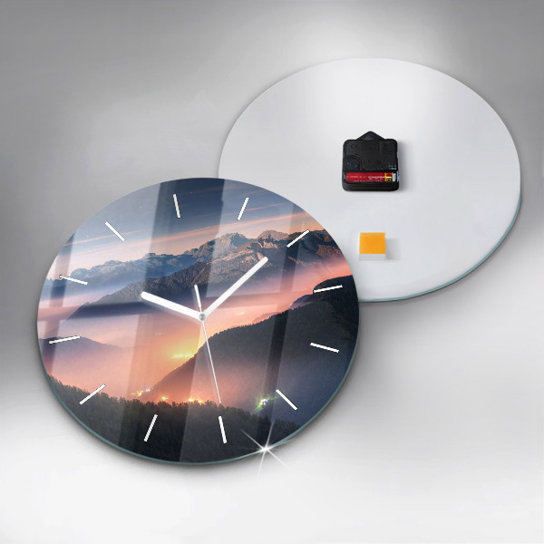 Round glass clock Mountain peak landscape