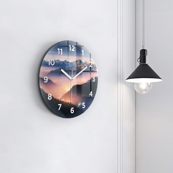 Round glass clock Mountain peak landscape
