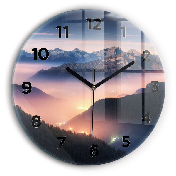 Round glass clock Mountain peak landscape