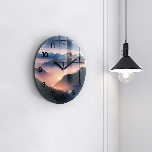 Round glass clock Mountain peak landscape