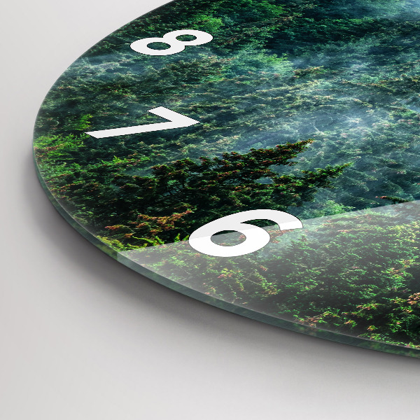 Round glass clock Misty forest