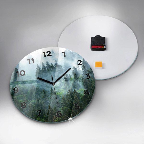 Round glass clock Misty forest