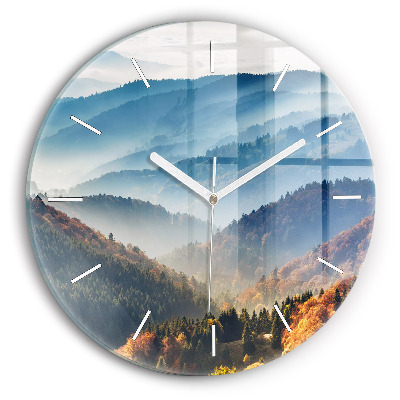 Round glass clock Mountain landscape