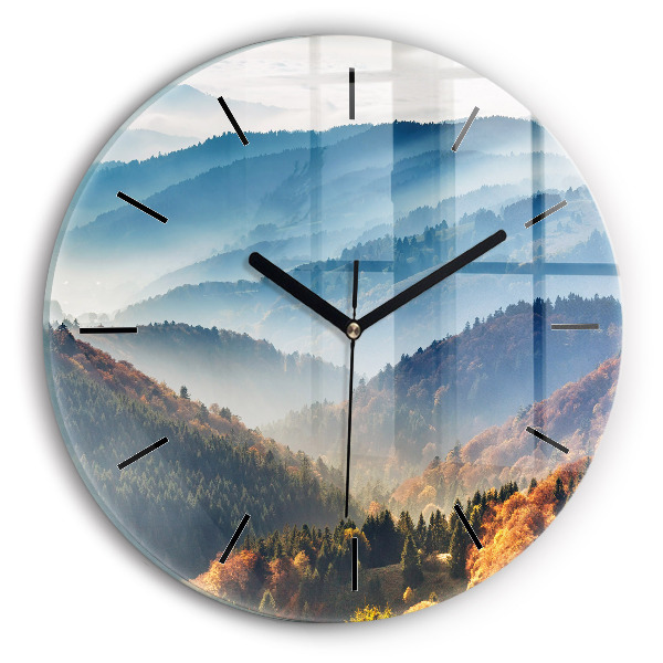Round glass clock Mountain landscape