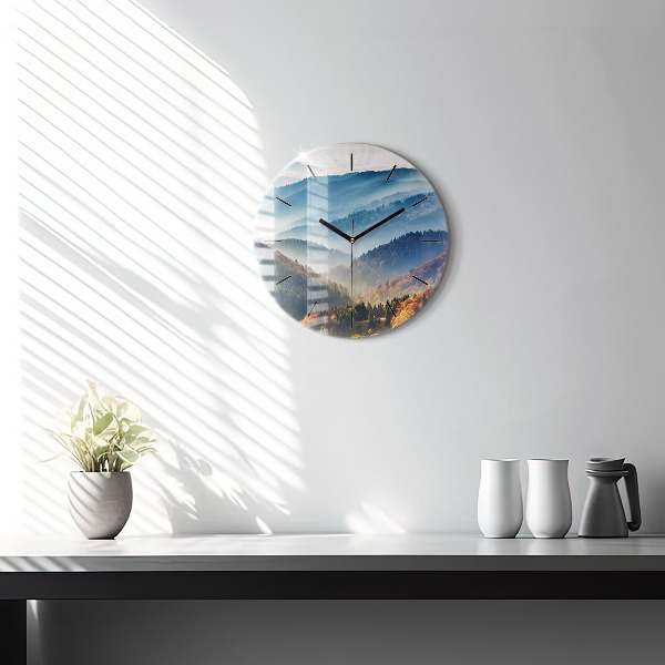 Round glass clock Mountain landscape