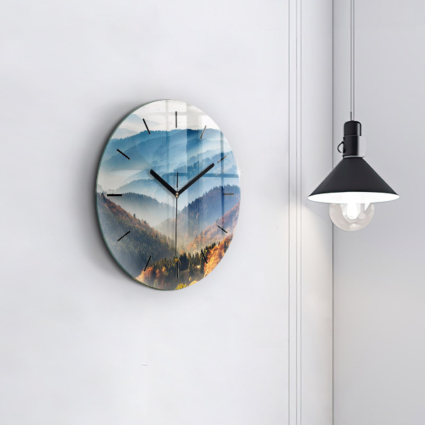 Round glass clock Mountain landscape