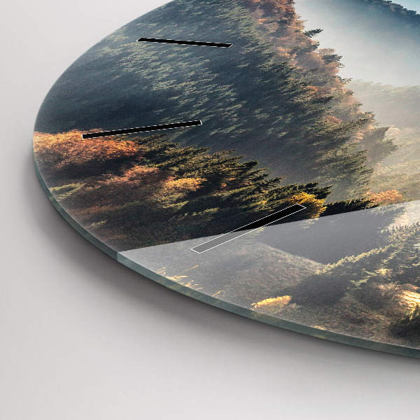 Round glass clock Mountain landscape