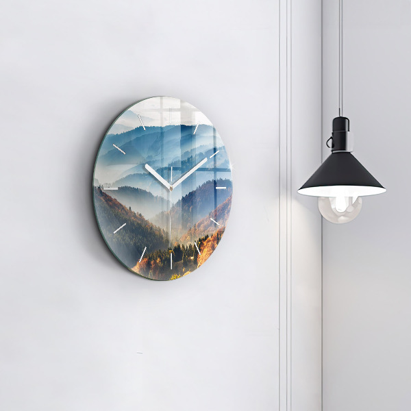 Round glass clock Mountain landscape