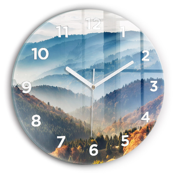 Round glass clock Mountain landscape