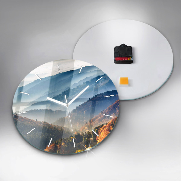 Round glass clock Mountain landscape