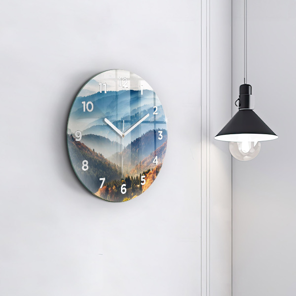 Round glass clock Mountain landscape