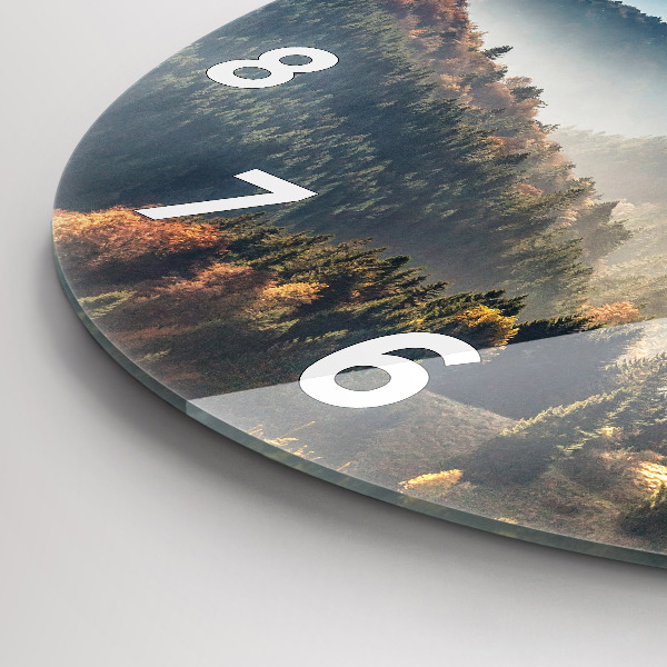 Round glass clock Mountain landscape