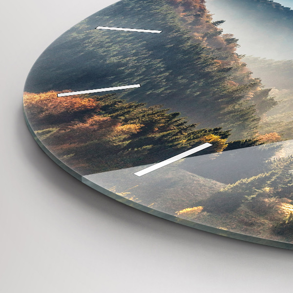 Round glass clock Mountain landscape