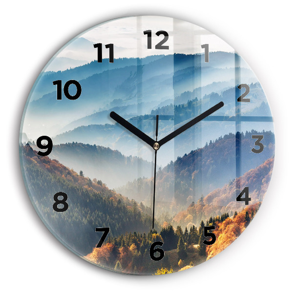 Round glass clock Mountain landscape