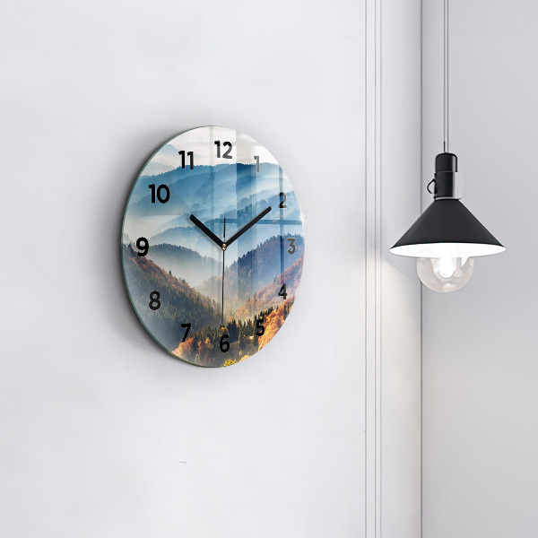 Round glass clock Mountain landscape