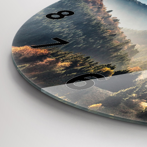 Round glass clock Mountain landscape