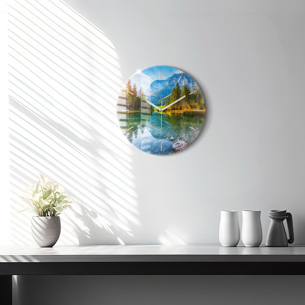Round glass clock River Mountains Landscape