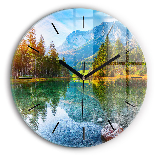 Round glass clock River Mountains Landscape