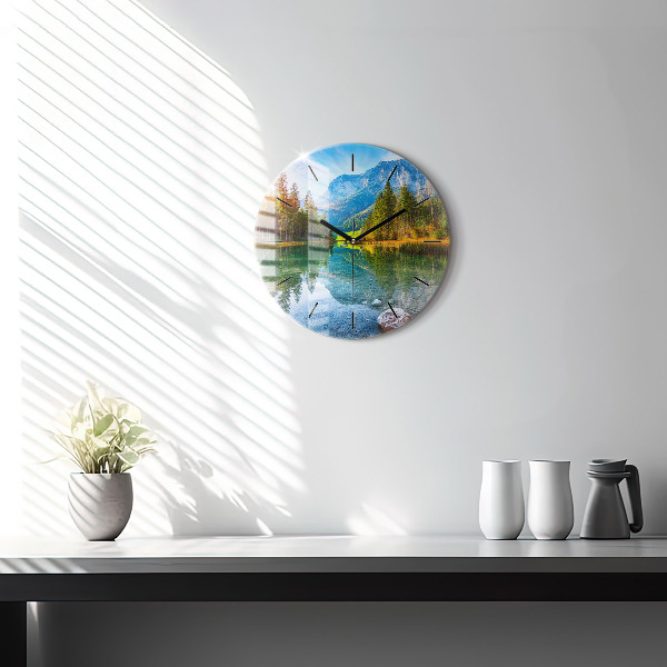 Round glass clock River Mountains Landscape