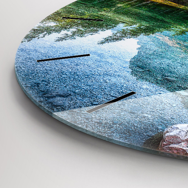Round glass clock River Mountains Landscape