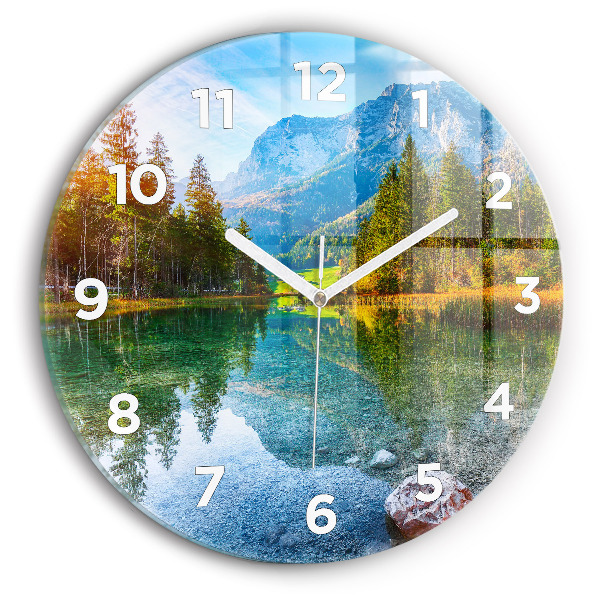 Round glass clock River Mountains Landscape