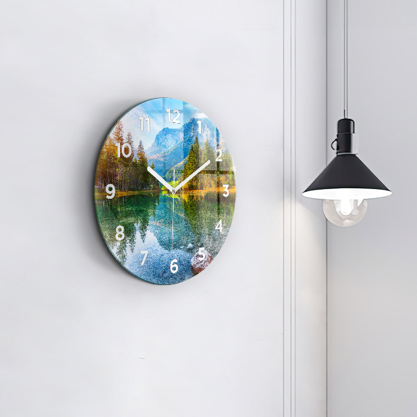 Round glass clock River Mountains Landscape